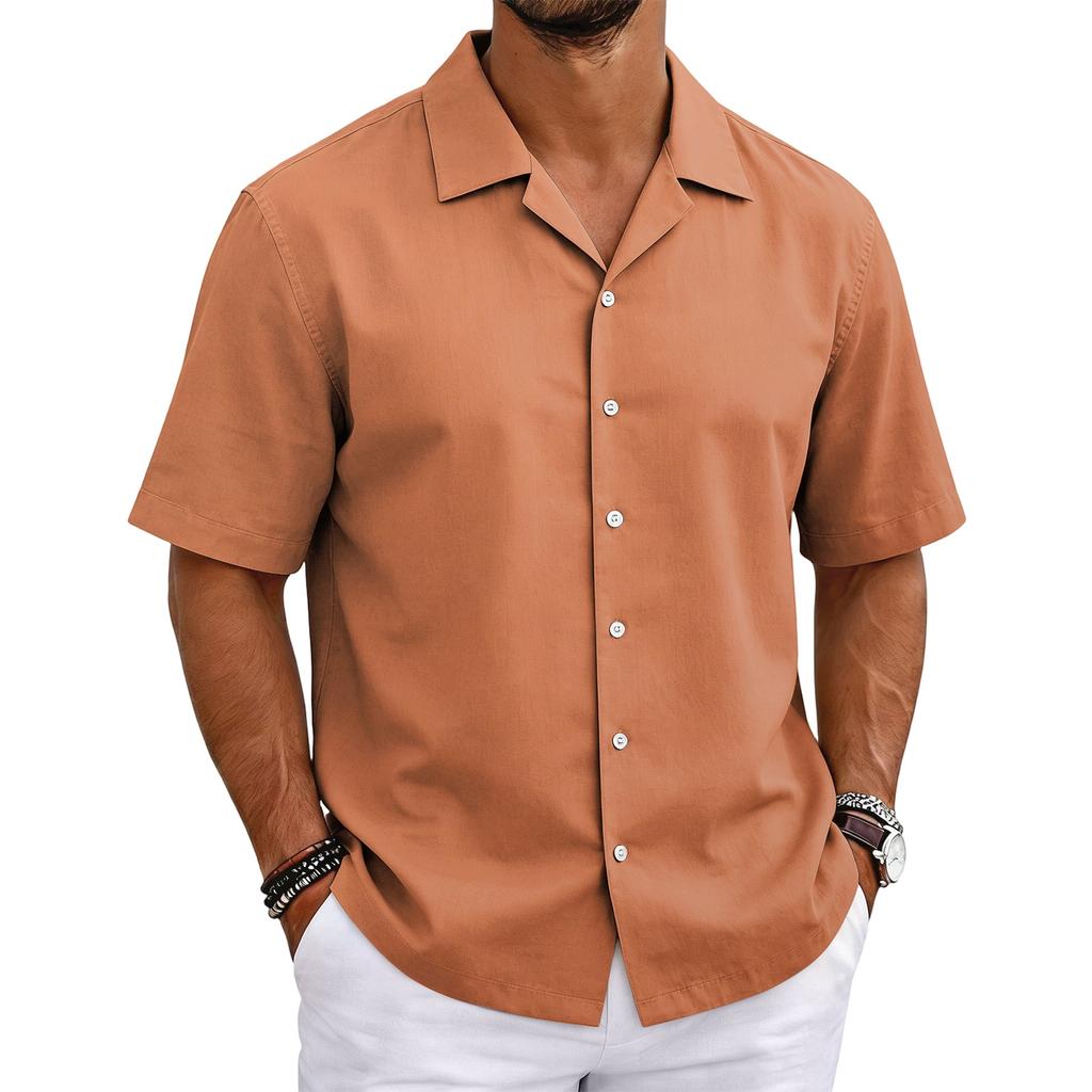 Men's Short Sleeve Cuban Collar Shirt Button Down Casual Lightweight Summer Shirt with Relaxed Fit Breathable Fabric