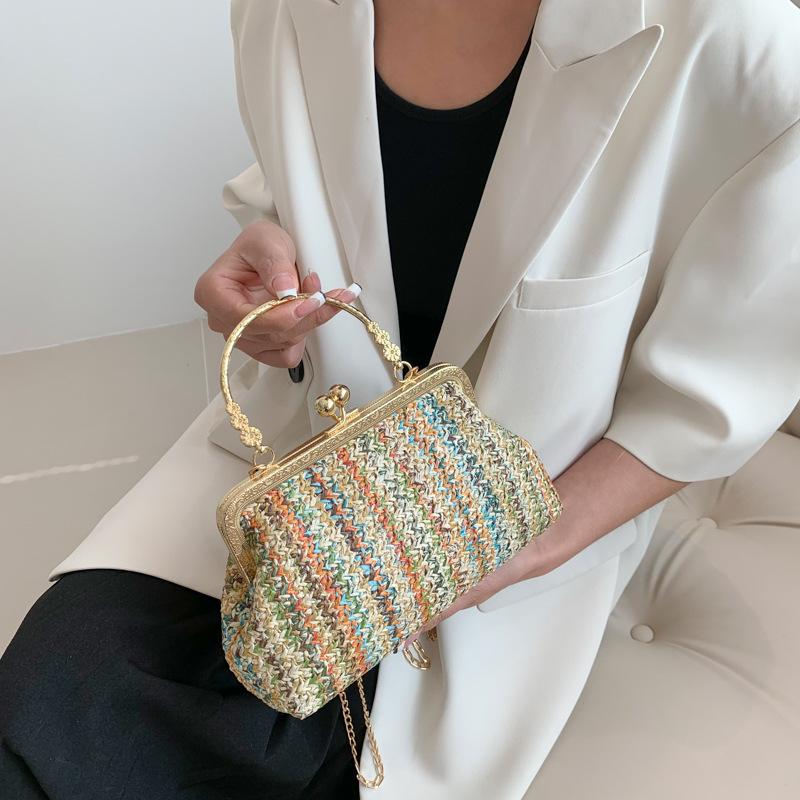 Straw Woven Small Purse and Handbag For Women's Summer Shoulder Crossbody Bag Travel Beach Bag Ladies Fashion Chain Shopper Tote
