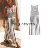 Summer New Product Women's Clothes V Neck Sleeveless Straight-leg Hem Stripes Patchwork Cut Knitting Dress 8779633