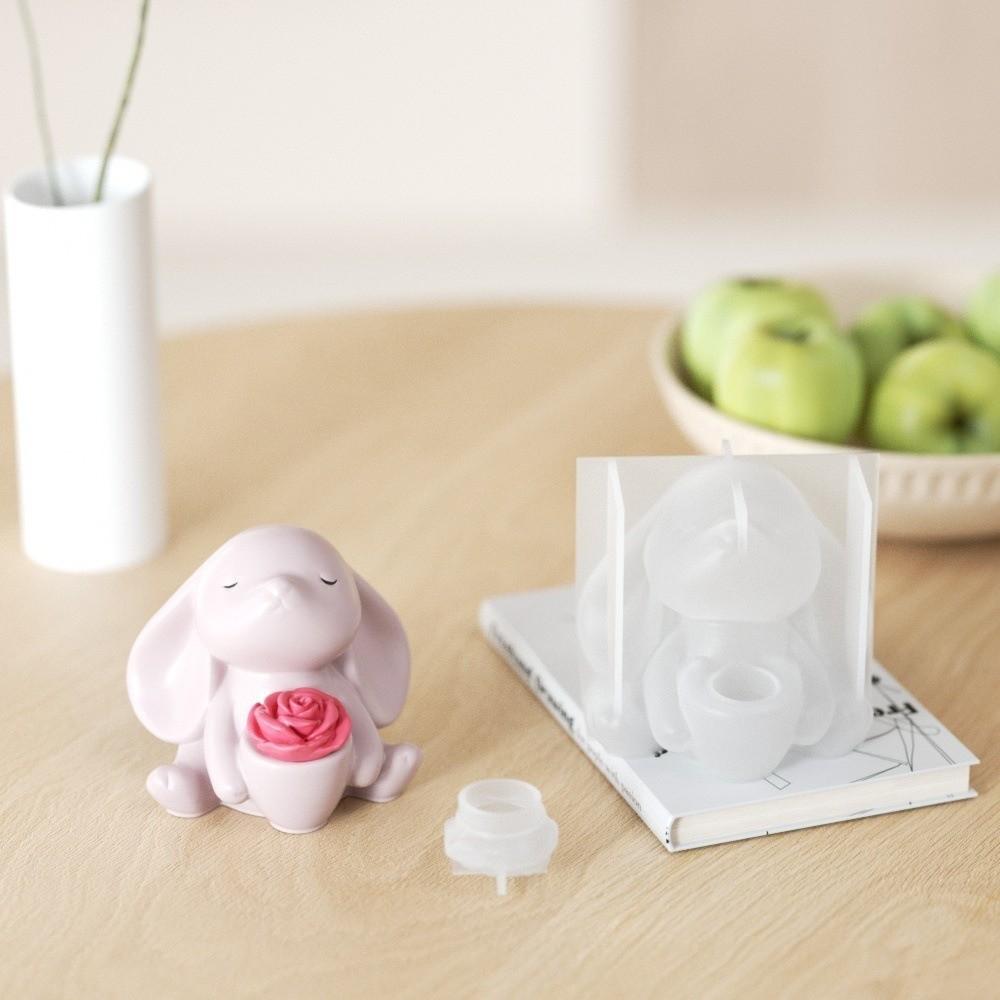 Non-Stick Easter Bunny Silicone Mold Heat Resistant 3D Rabbit Mold  Candle Making