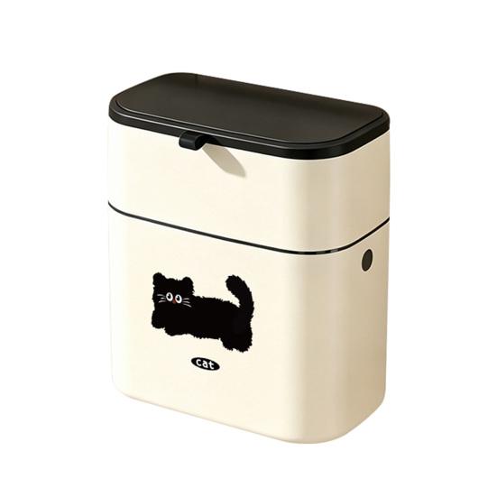 

Garbage Can One-Hand Operation Sliding And Lifting Cover Dual Opening Way Trash Bin with Black Cat Print Trash Can for Kitchen Cabinet S