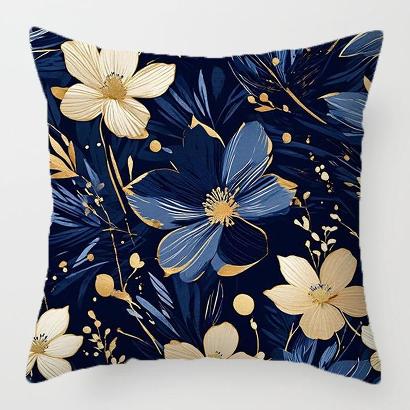 Blue Flower Pattern Throw Pillow Cover With Short Plush Print Living Room Sofa Decoration Cushion Cover Pillow Covers Decorative