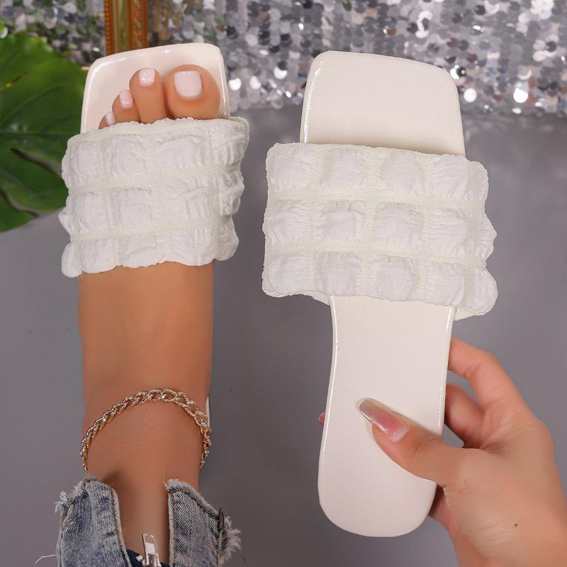 Fashion 2025 Summer White Lace Mesh Soft Slippers Outdoor Women's Flat Sandals Large Size Women's Beach Sandals Zapatos De Mujer