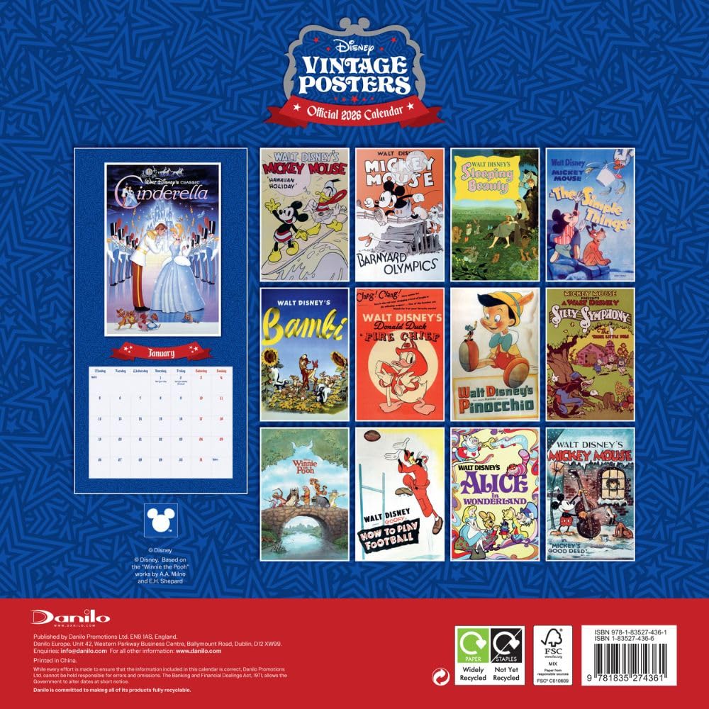 Disney 2026 Square Vintage Wall Calendar