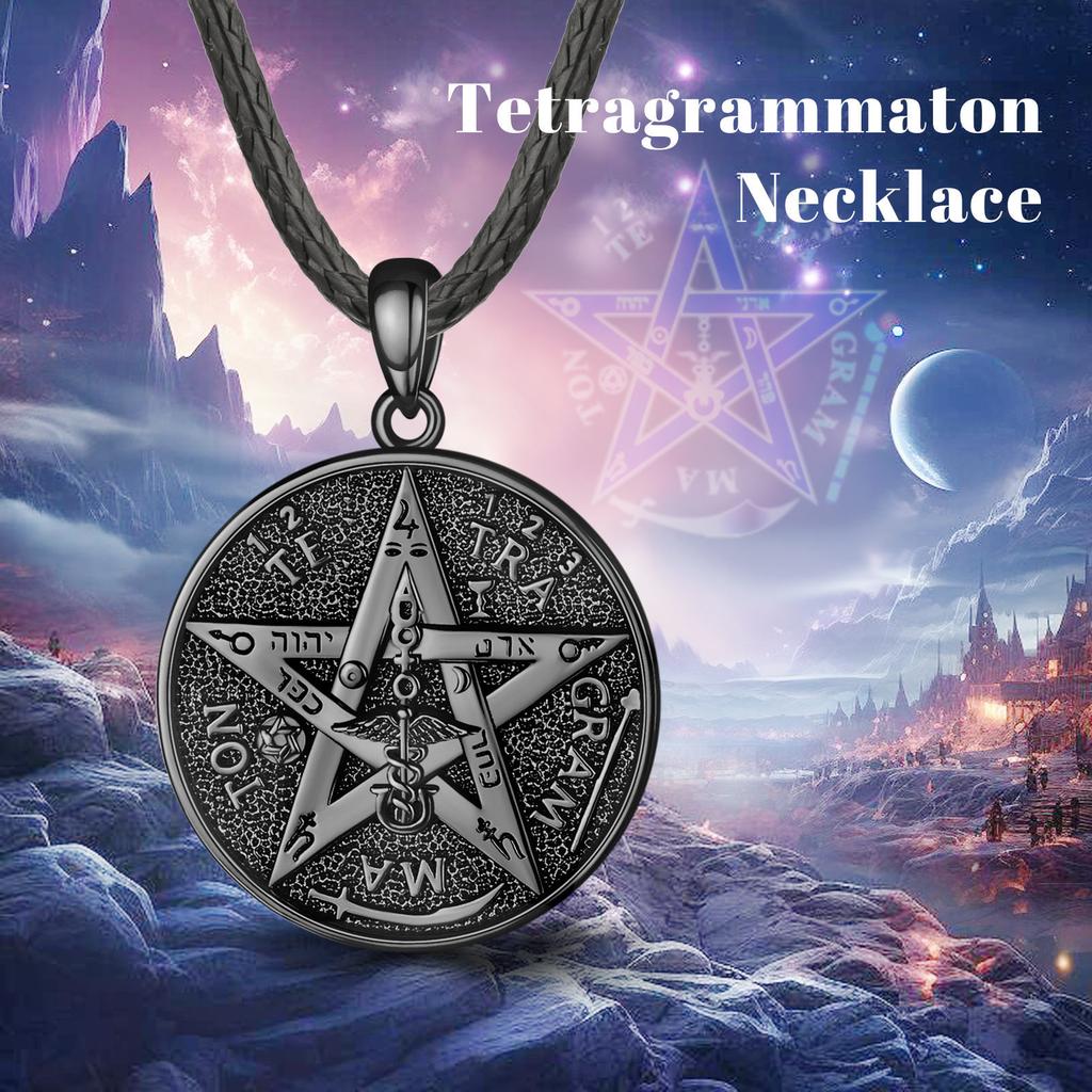 Eudora 925 Silver Pentagram Runes Necklaces for Women Man Black Amulet Guardian Star Tetragrammaton Pendant Witch Gift