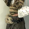 1 Peça Cós de Vaca Peludo para Boate Corrente de Cintura de Pelúcia Cinto Punk de Inverno Y2K Contas de Metal Vintage Peludo Sexy Cintos de Pele Sintética Moda