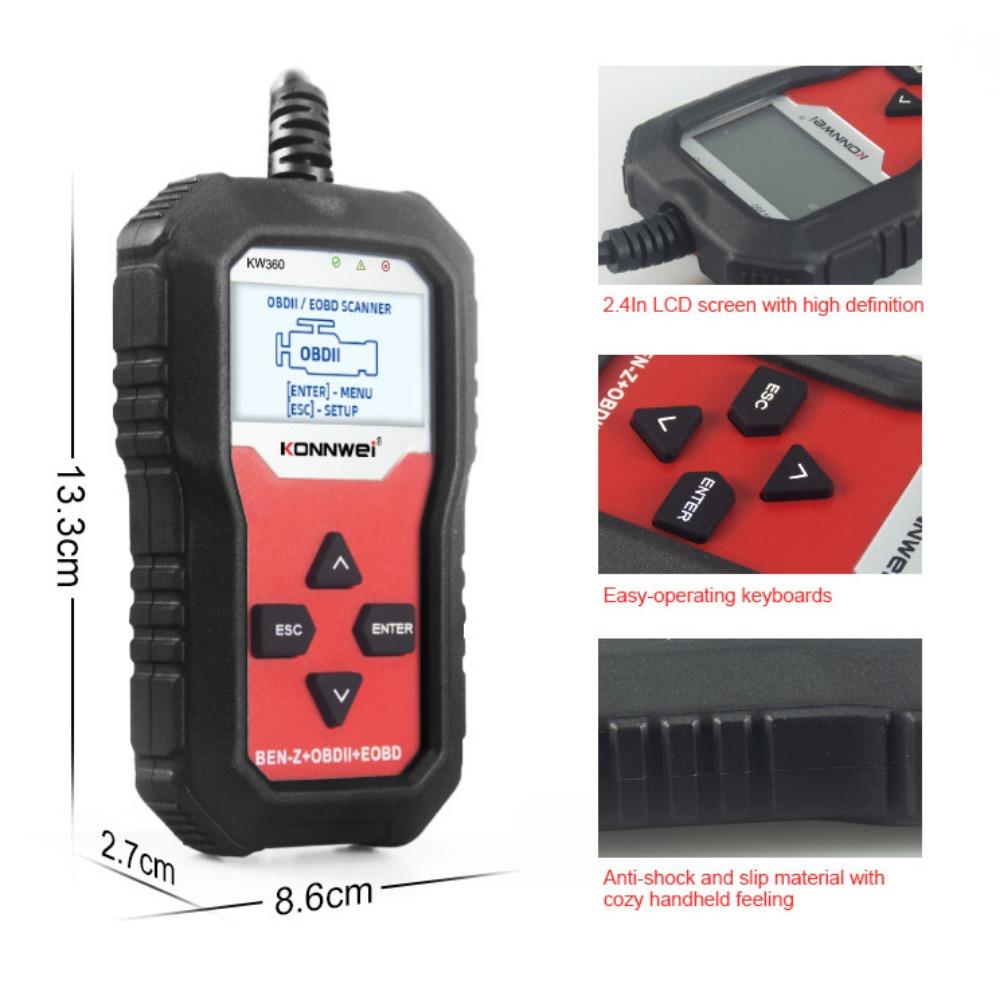 KONNWEI KW360 Full Systems OBD2 Scanner for Benz Professional Car Diagnostic Tool for C300 W204 W205 W211 ABS Airbag Oil Reset