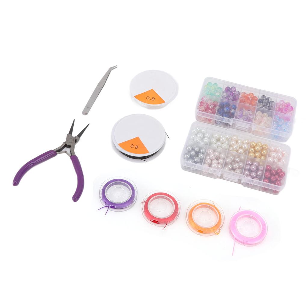 DIY Jewelry Making Kit Pliers Artificial Pearls Glass Colorful Beads Elastic Thread Jewelry Making Set with Box