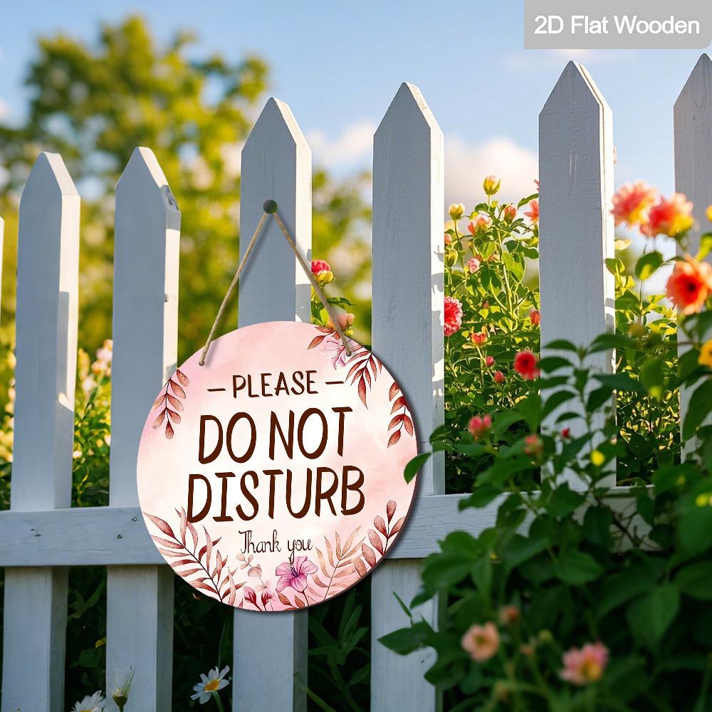 2D Flat "Please Do Not Disturb" Round Wooden Hanging Sign, Boho Watercolor Floral Design, Privacy Door Sign for Bedroom, Home Office & Guest Room
