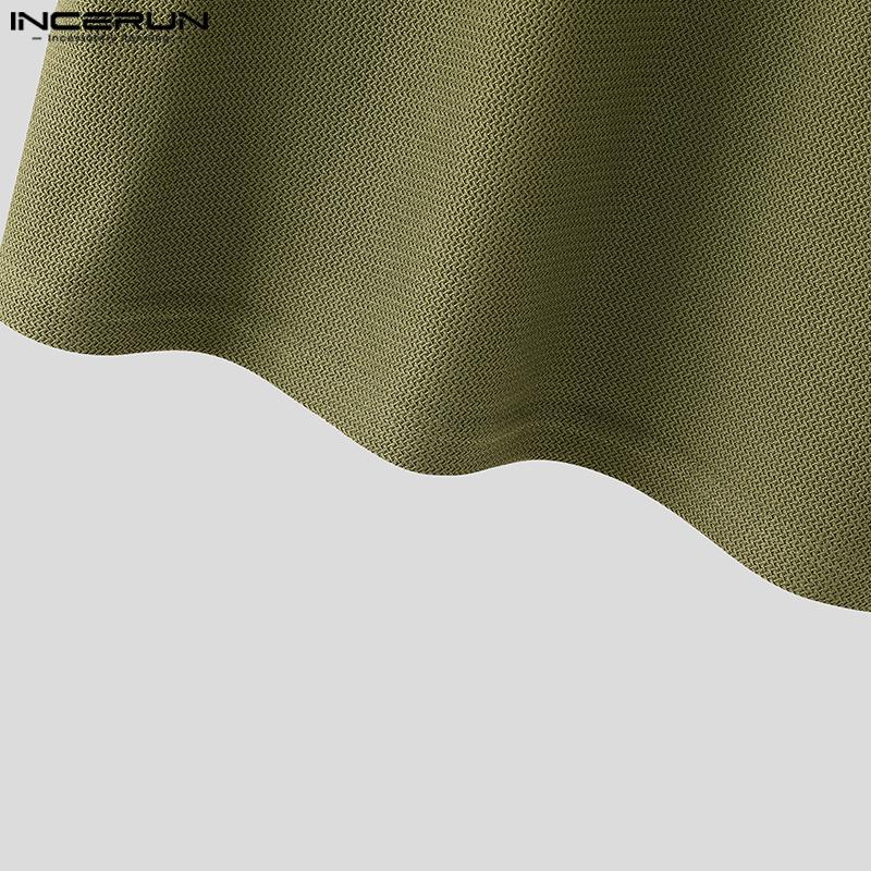 INCERUN Summer Men O-Neck Short Sleeve Stitching Texture Hollow Casual Loose Tops T-shirts