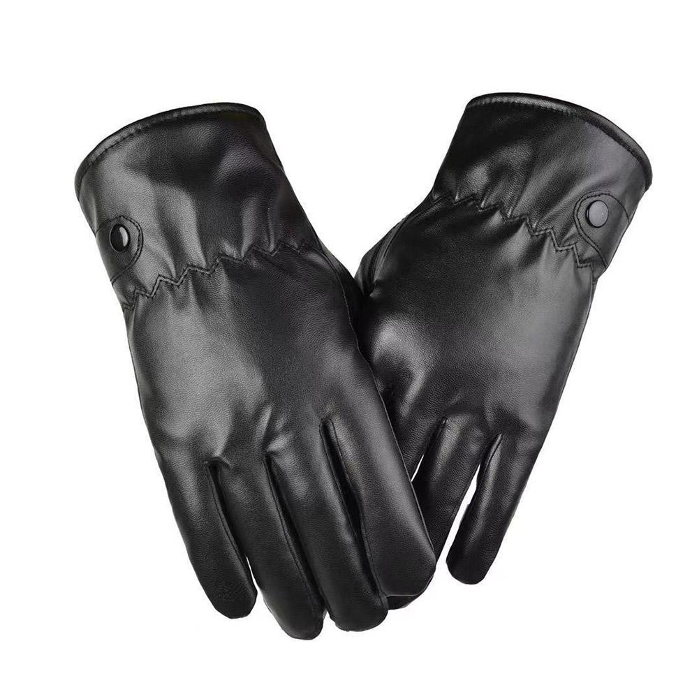 NEW PU Leather Imitation Sheepskin Warm Gloves Men's Skiing Winter Touch Gloves Outdoor Riding D4B4