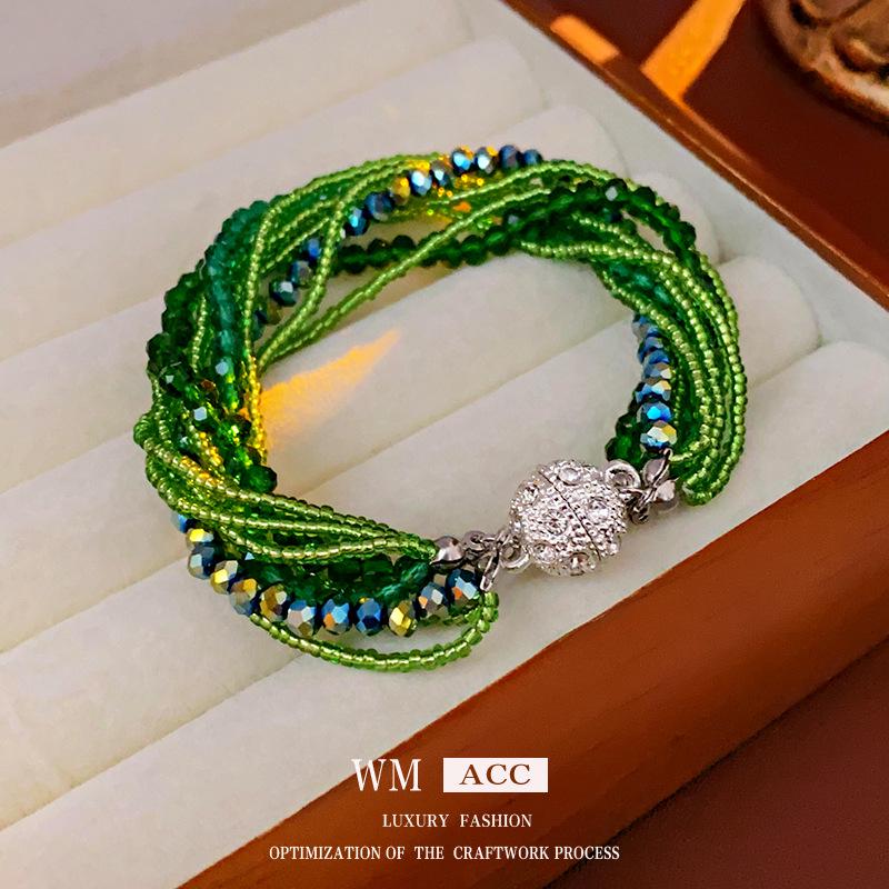 Korean Diamond-Studded Crystal Multi-Layer Wrap-Around Bracelet - Light Luxury Exquisite Bangle with a High-End Elegant Touch.