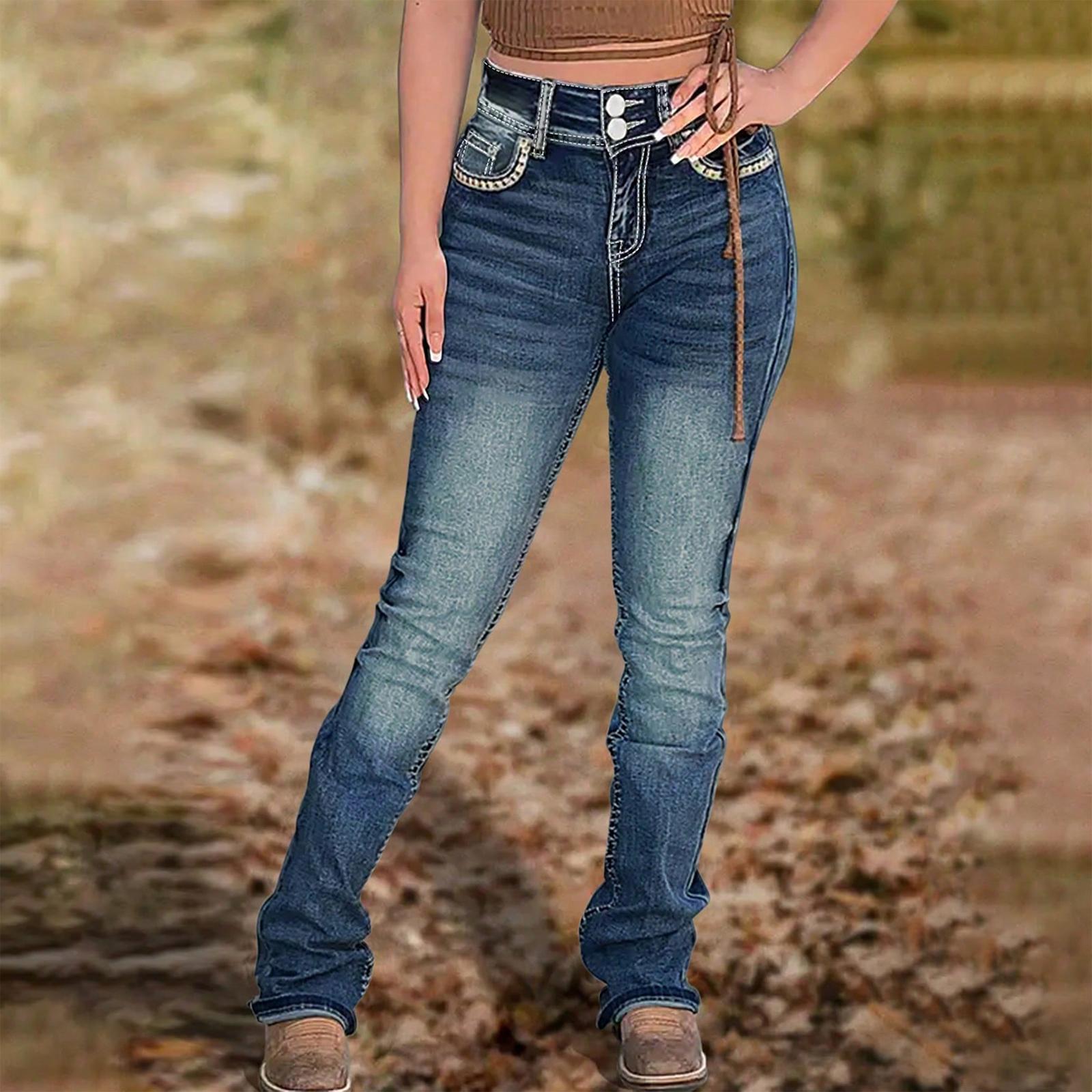 

Women s High Waist Washed Women s Jeans Fashionable Versatile Straight Leg Pants L