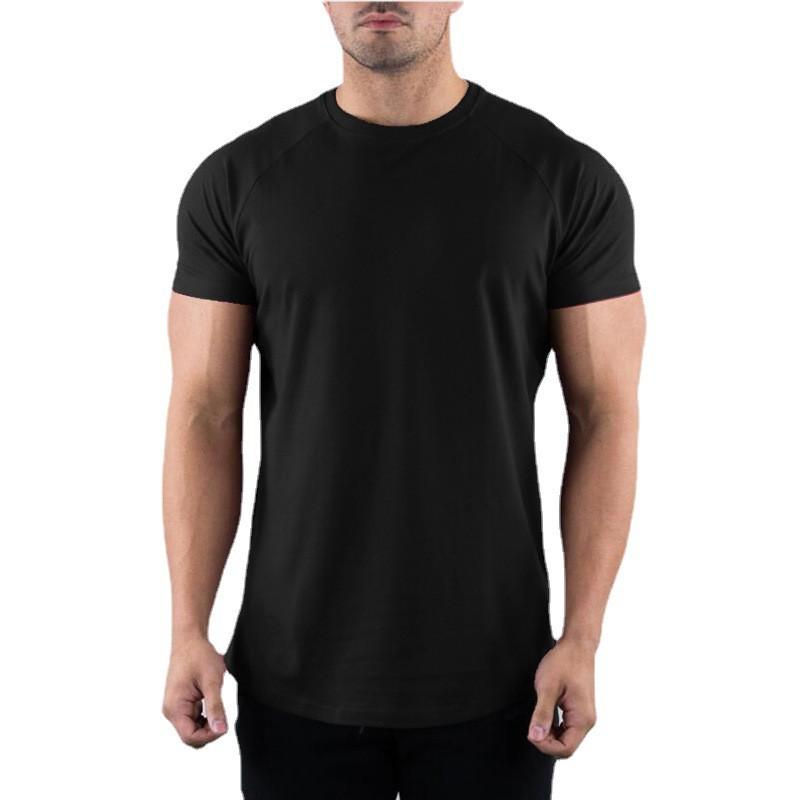

Mens Slim Fit Sports Short Sleeve T-shirt European and American Summer Fashion O-neck Quick-drying Elastic Gym Fitness T Shirt M чёрный