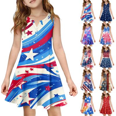 Girl Summer Dress Color & Print Sleeveless Dress With Pocket Casual Dress Sleeveless Party Dress Independence Day