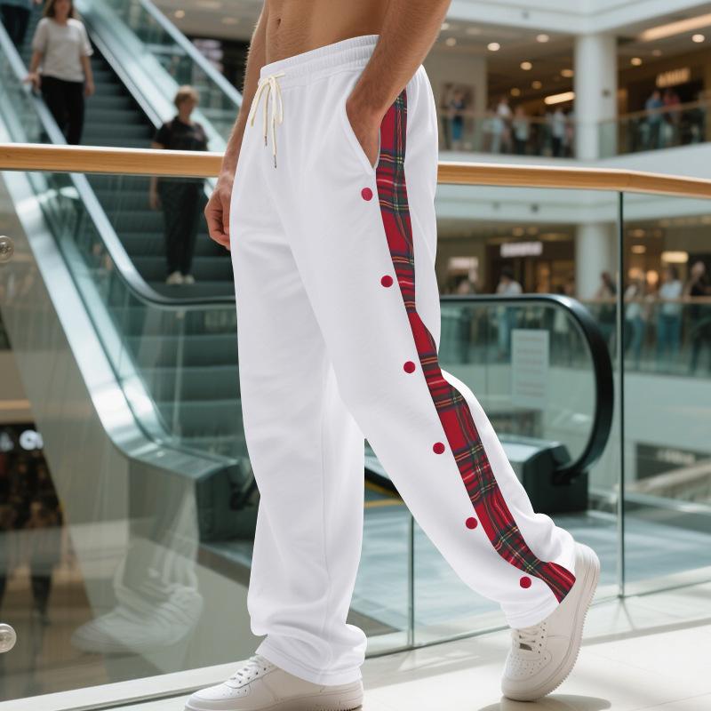Autumn and Winter Men's Casual Pants High Street Heavyweight Loose Simple Splicing Casual Sports Button Sweatpants Men