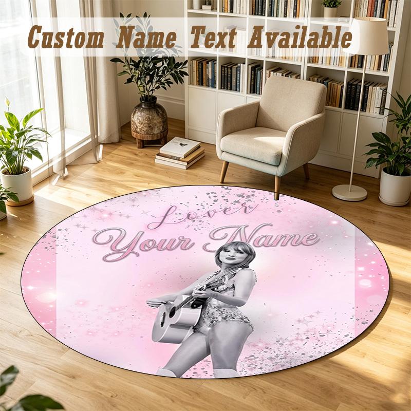 Round Rug Custom NameTaylor Swift Pattern Non Slip Carpet Home Floor Decor