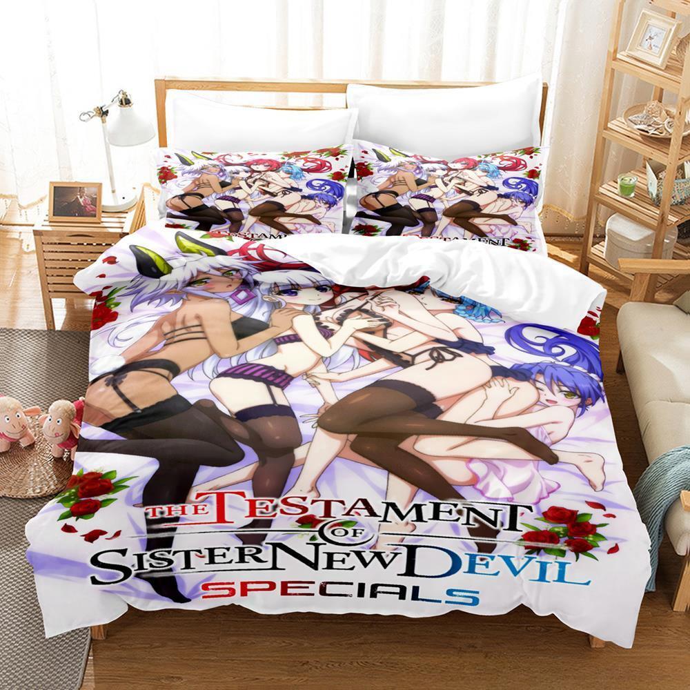 The Testament of Sister New Devil Bedding Set Cartoon Anime Three-piece Set Adult Kid Bedroom Duvetcover Sets 3D Bikini Girl Bed