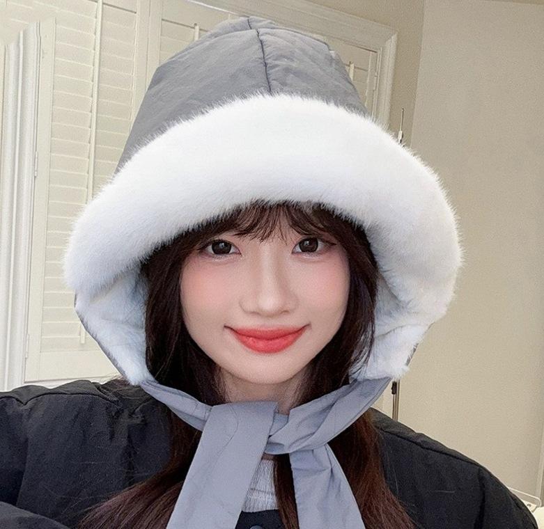 Little Red Riding Hood Cute Girl Winter Down Cotton Waterproof Bag Dual-purpose Ear Protector Lei Feng Hat Korean Thickened Thermal Hat