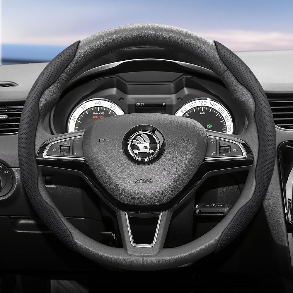 WFM1  Suitable for Skoda Breathable Leather Steering Wheel Cover with Segmented Quick-Release Design, Non-Slip and Durable, Octavia Rapid Kodiaq 