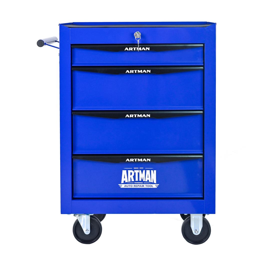 Mobile Metal Tool Cabinet with 4 Drawers, 508 mm (20 Inch) and Ball-Bearing Drawer Slides, Organizing Steel Tool Box - Black-Blue