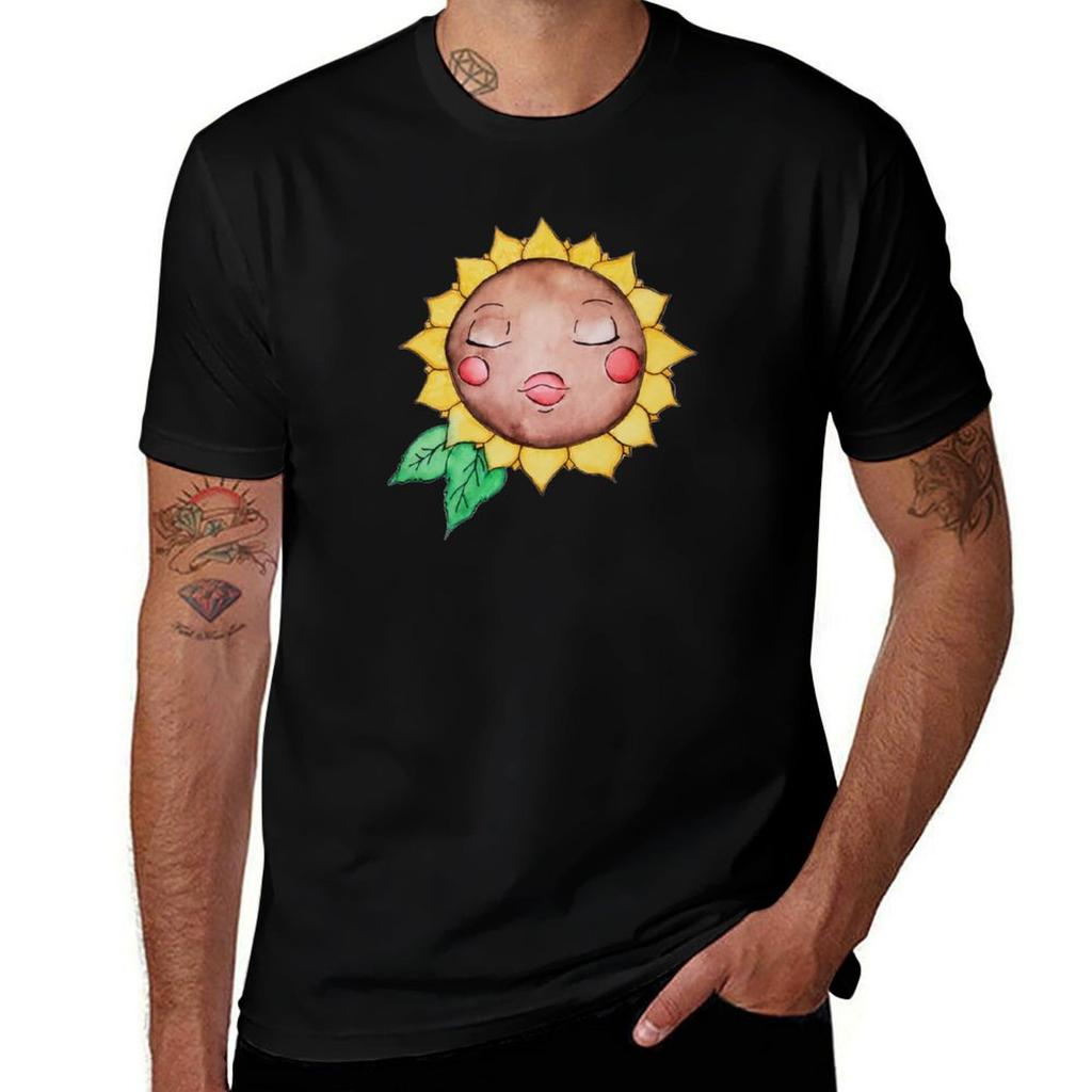 Sleepy Sunflower Girl Tshirt Stretch Fabric Comfort Tshirt