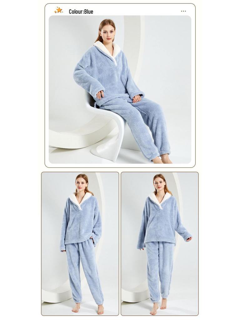 European-Size Christmas Pajamas: Plus Size Shu Cotton Fleece Long Sleeve Homewear Set