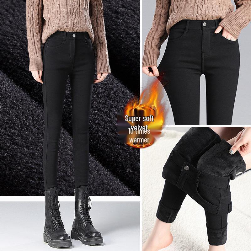 Tall Women's Stretchy Black Pencil Leggings with Plus Velvet for Spring/Autumn/Winter