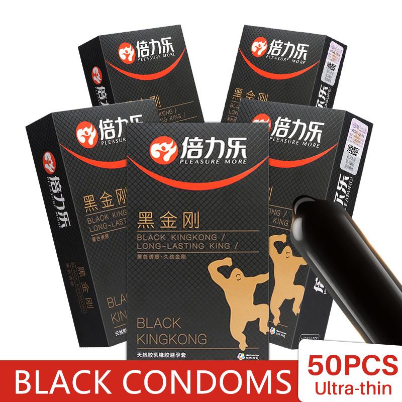 50pcs épaissir les préservatifs pour homme Double lubrification supplémentaire préservatif noir en caoutchouc naturel Latex manchon de pénis produit en gros jouets sexuels