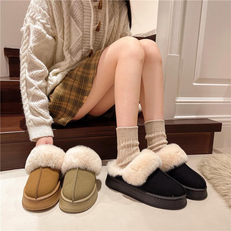 Thick-soled Outer Slippers 2024 Autumn and Winter New Korean Version Piled Thickened Cotton Slippers Round Head Fluffy Slippers Snow Boots