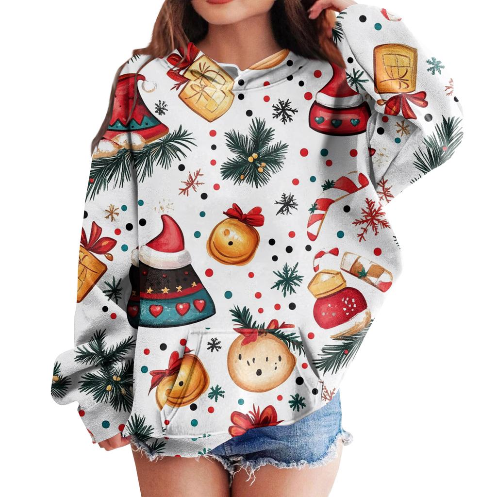 Sweatshirts For Teen Girls Hoodies Long Sleeve Drawstring Pullover Cute Oversized Hoodie Christmas Day