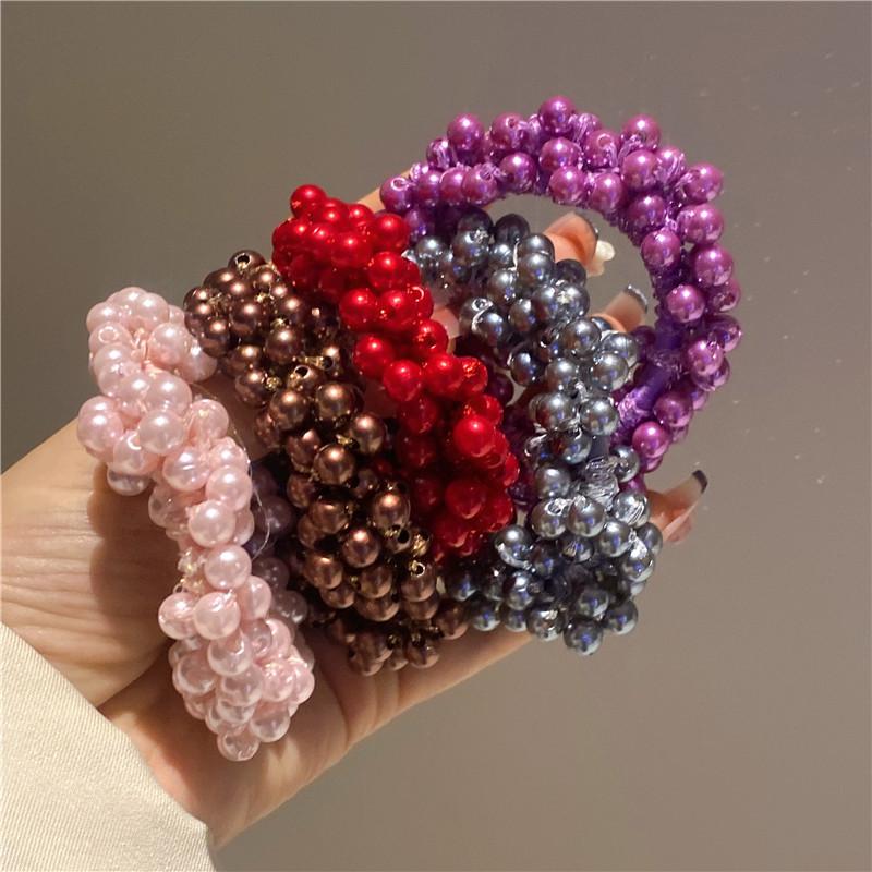 5 Farben Frau Elegant Perle Haargummis Perlen Mädchen Scrunchies Gummibänder Pferdeschwanzhalter Elastisches Haarband Haarschmuck