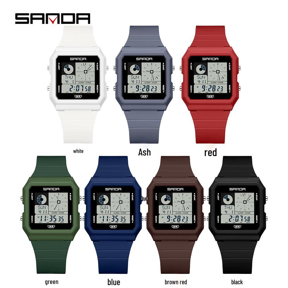 Sanda Multifunctional Waterproof Luminous Electronic Watch with World Time & Alarm - Ideal for Students