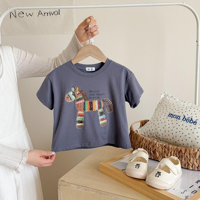 Boy Or Girl Casual Cartoon Pony Short-sleeved T-shirt For Summer, Cute Children's Top