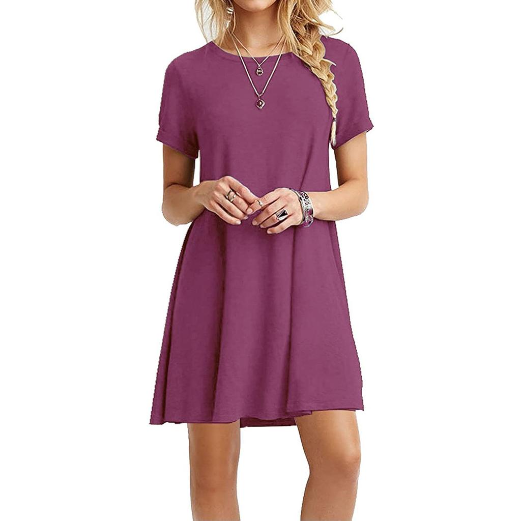 Women's Skirt Knee-length Dress Color Summer Casual Swing Dress