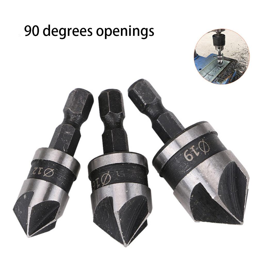 3pcs 90-degrees Chamfer Drill Bit Set Rustproof 5 Flute Wood Working Tool Lightweight Wear-resistant Countersink Drills Bits