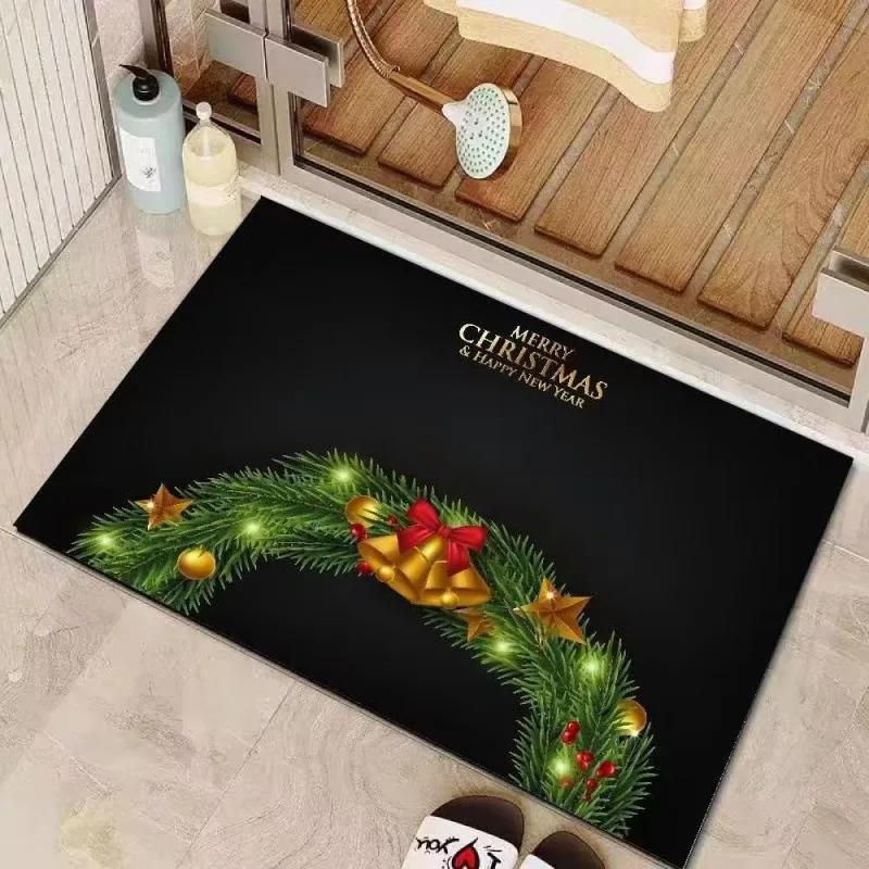 Christmas Decoration Carpet Christmas Wreath Mat Christmas Tree Christmas Ball Anti Slip Absorbent Carpet Holiday Decoration