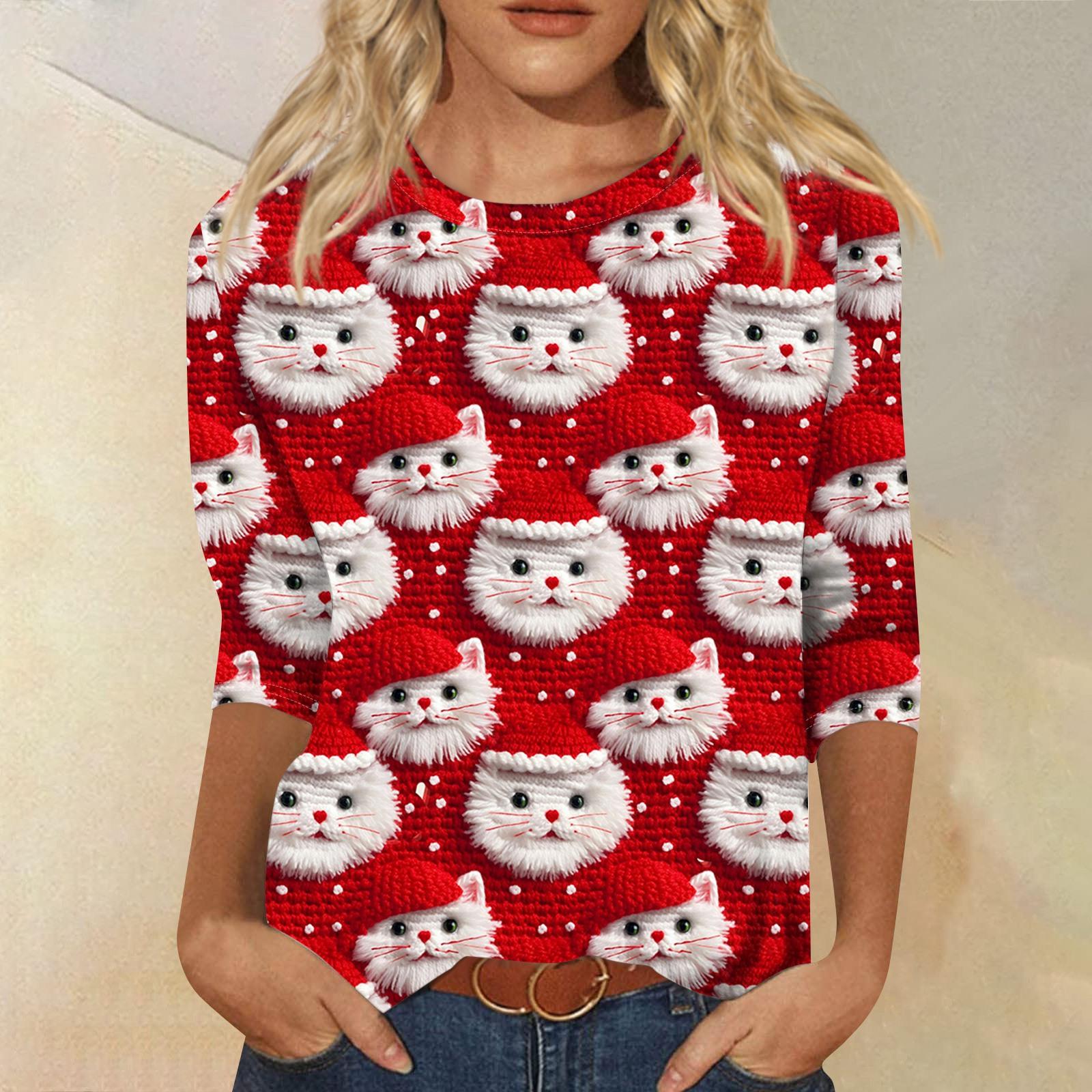 

Женская модная повседневная свободная футболка с круглым вырезом и рукавами 3/4 с принтом, женский топ M