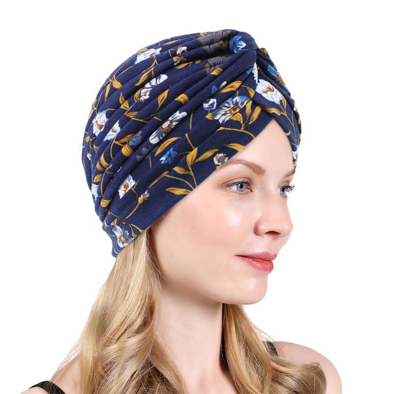 New Flower Print Knot Turban Hat Bandana Cancer Chemo Beanies Headwrap Caps Bonnet Elastic Hair Headband Inner hijabs turbante