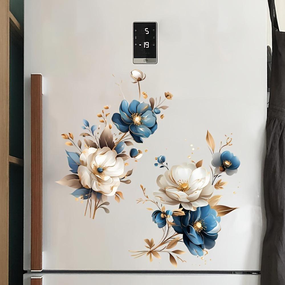 Gold Butterfly Blue Flower PVC Wall Sticker for Bedroom Decor Aesthetic Living Room Decoration Wall Stickers Home Accessories