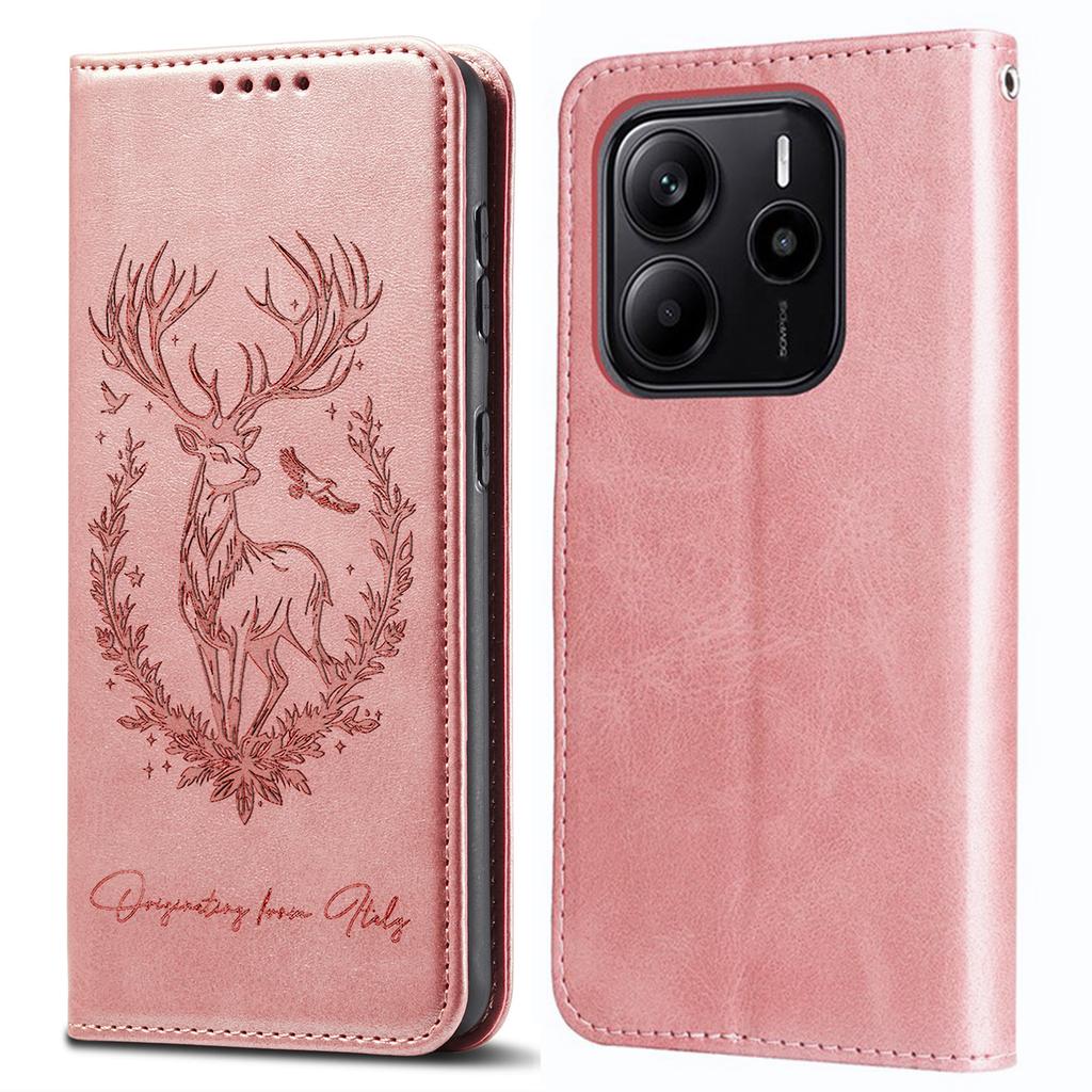 For Xiaomi Redmi Note 14 4G (164.84mm) Stand Case Lucky Deer Imprinted Magnetic Closure Leather Wallet Phone Cover