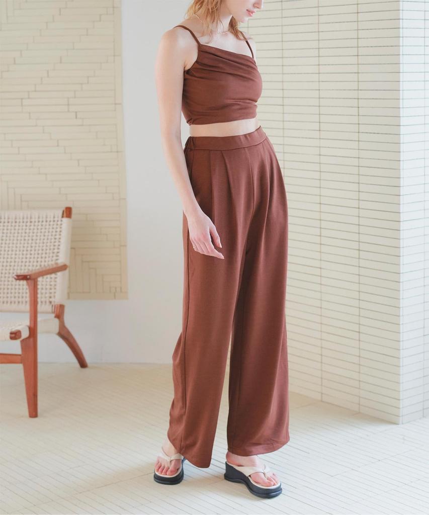 Seedless DBXM0451 Pants with Elastic Brown Women's Maxi-Length Wide-Leg Back,