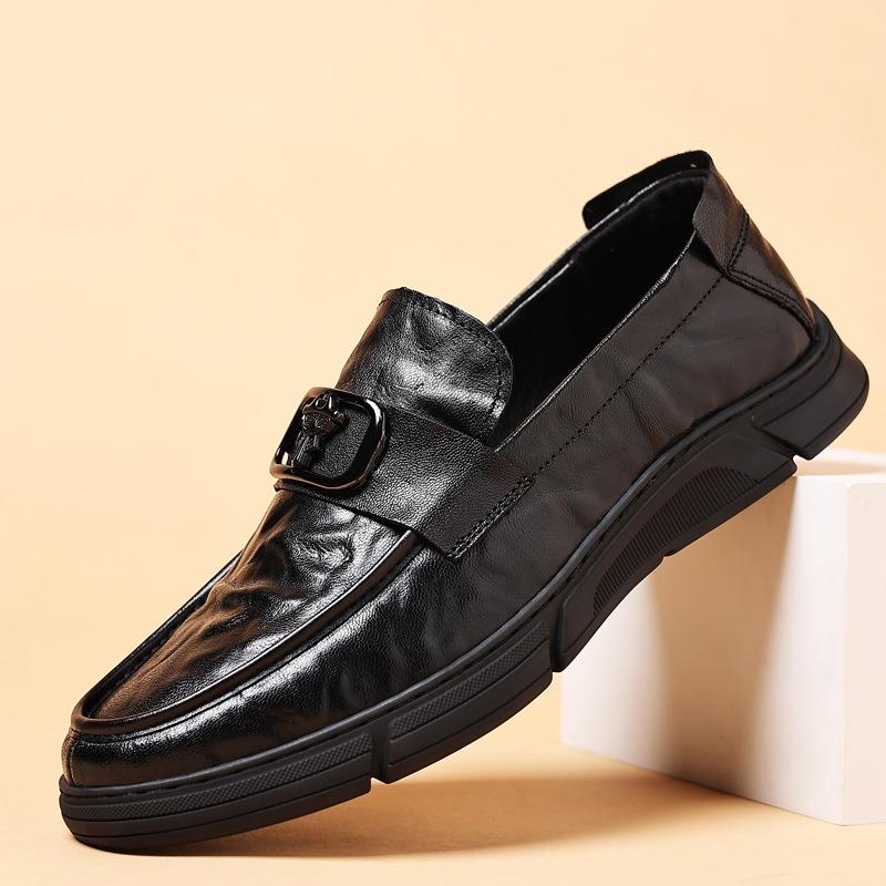 Spring new first-layer sheepskin men's leather shoes genuine leather men's casual shoes breathable Doudou shoes shoes men's shoes single shoes