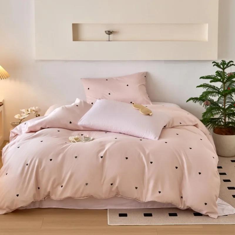 

Комплект сатинового пододеяльника 4 предмета 1*Пододеяльник + 2*Наволочка, 1*простыня/1*простыня на резинке Комплект постельного белья с принтом черных точек Мягкий Удобный 1.2m sheet 3pcs