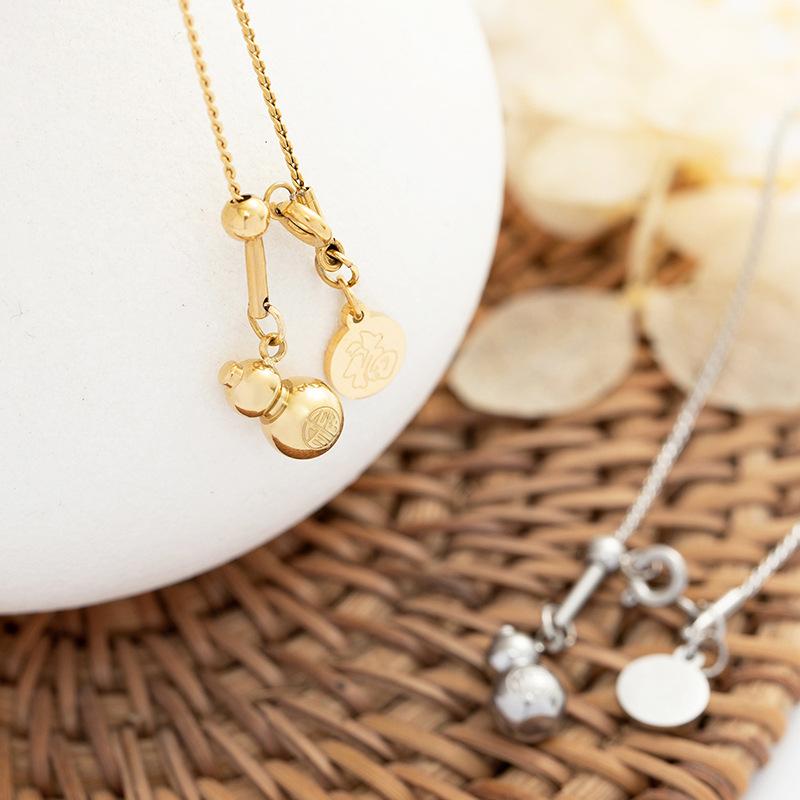 National Style Good Luck Lucky Gourd Titanium Steel Necklace Does Not Fade Niche High-End National Style Retro Stainless Steel Necklace