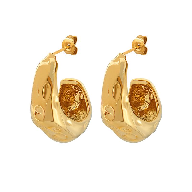 Elegant French Niche Brass C-Shaped Cheese Earrings - Non-fading, High Quality, Light Luxury