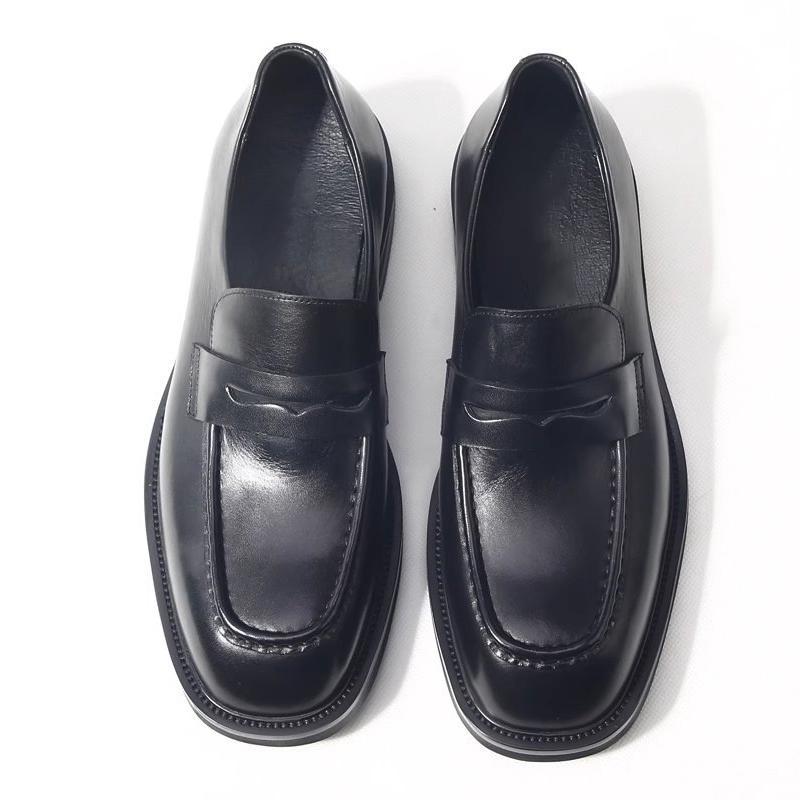 New Arrival Slip On Men Loafers Black Genuine Leather Sewing Casual Shoes Round Head Height Increased Comfort Business Shoes Men