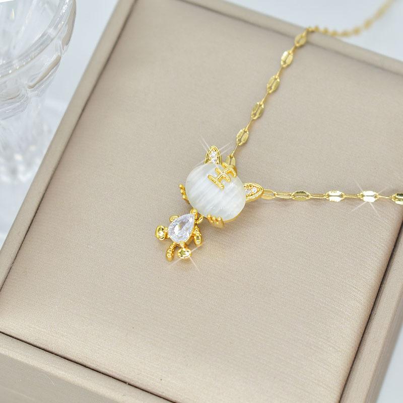 Zodiac Tiger Necklace Natal Year Temperament Opal Inlaid Titanium Steel Chain