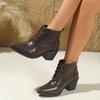 British Style Lace-up Mid-heel Boots 2025 Winter New Thick-heeled Large Size Pointed Martin Boots for Women