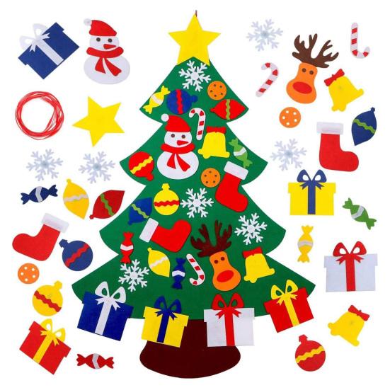 Plstěný vánoční stromek pro batolata DIY vánoční stromek s ozdobami Vnitřní vánoční dveřní nástěnné závěsné dekorace Vánoční aktivity Dárky pro děti